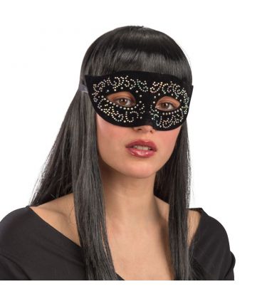 Maschera in plastica rigida velluto nero e dec.argento