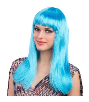 Parrucca lunga liscia azzurra frangia | Euro 90