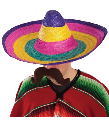 Cappello Messicano Sombrero 50 cm in Paglia Rosso, Solo Party